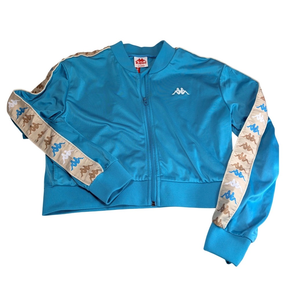 Kappa Women's XL Cropped Track Jacket Blue Full Zip Logo Tape Sleeves Y2K